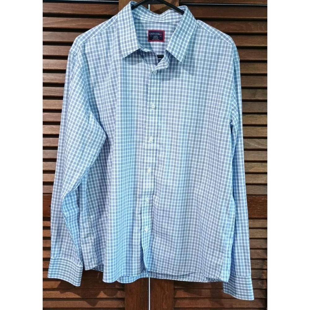 UNTUCKit Button Up Durif WF Shirt Mens Large Blue White Plaid Long Sleeve